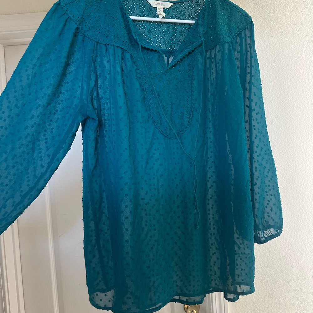 Matilda Jane Green and Blue Puff Sleeve Blouse